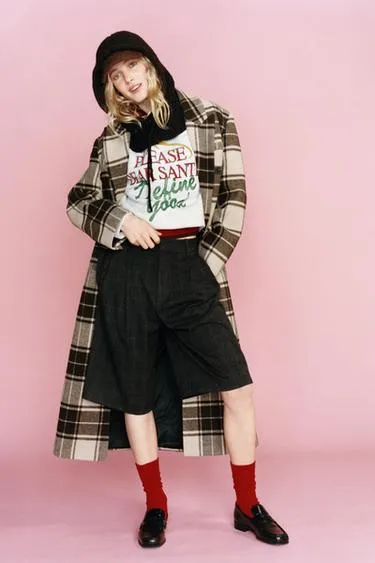 Пальто очень длинное в клетку с шерстью- Заказать в России