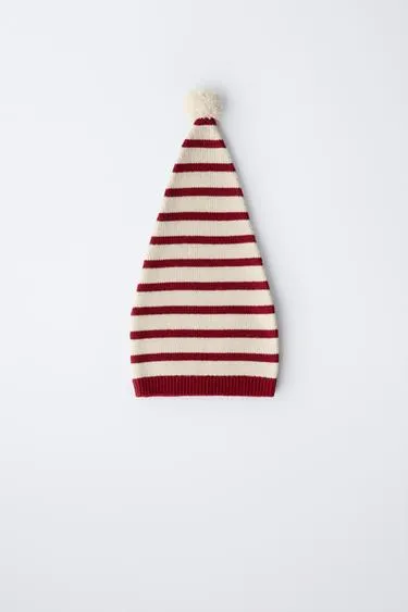 0 месяцев – 14 лет/ вязаная шапка в полоску с помпоном и шерстью
