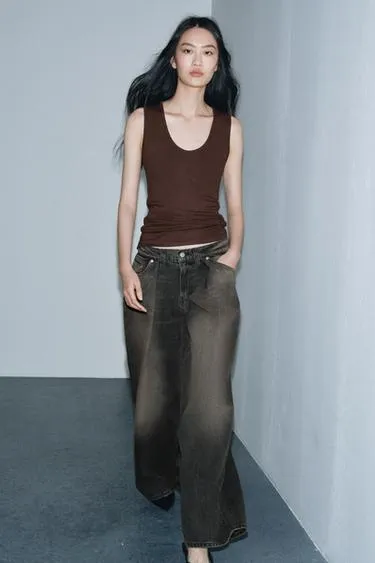 Джинсы ZW COLLECTION WIDE LEG со средней посадкой и вытачками- Заказать в России