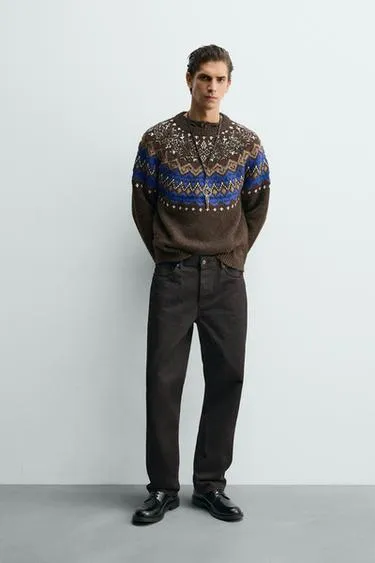 Жаккардовый свитер с геометрическим узором- Заказать в России