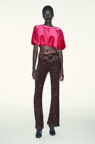 Zara Укороченный вельветовый топ объемного кроя