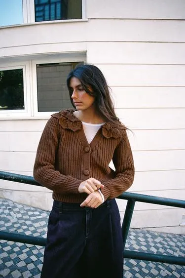 Кардиган вязаный с цветочным узором- Заказать в России