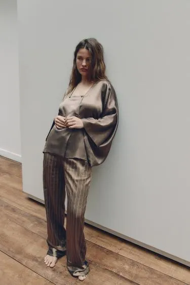 Брюки в пижамном стиле в полоску- Заказать в России