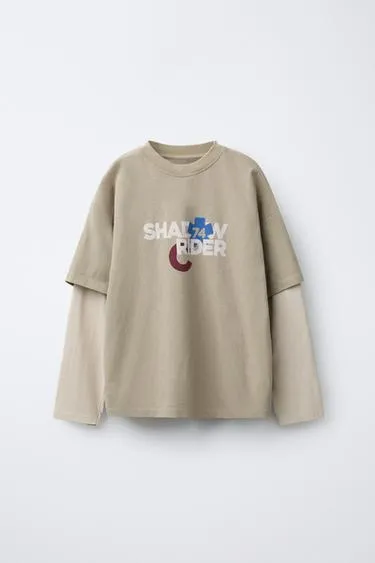 Футболка с принтом «RIDER» и двойными рукавами