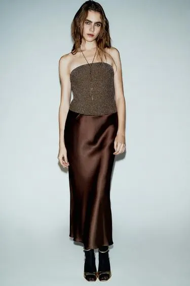 Атласная юбка миди