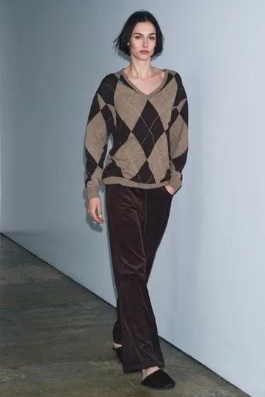 Свитер из 100% шерсти с узором «ромбы»- Заказать в России