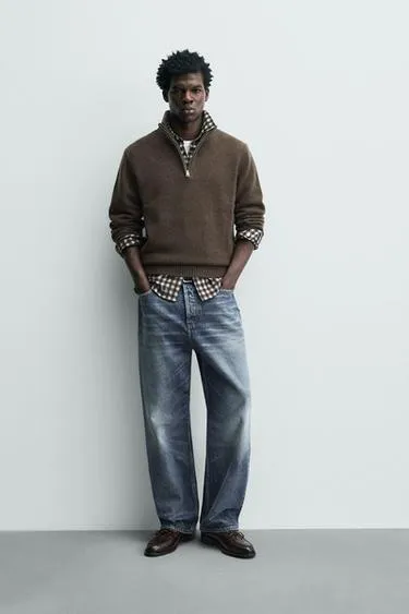 Свитер из 100% шерсти с воротником на молнии