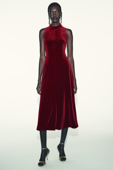 Zara Бархатное платье миди