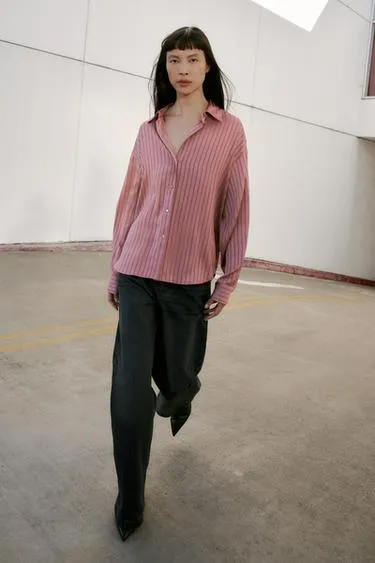 Атласная рубашка в полоску- Заказать в России