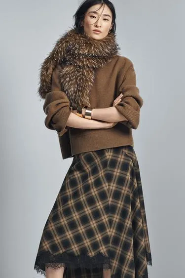 Юбка в клетку с кружевом — ZW COLLECTION LIMITED EDITION