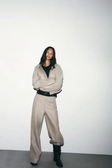 Брюки с высокой посадкой из мягкой ткани- Заказать в России