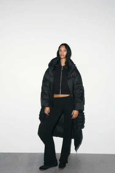 Длинный пуховик с капюшоном и перчатками WATER REPELLENT