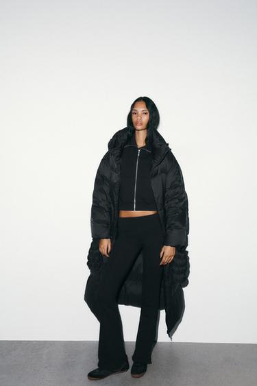 Zara Длинный пуховик с капюшоном и перчатками WATER REPELLENT