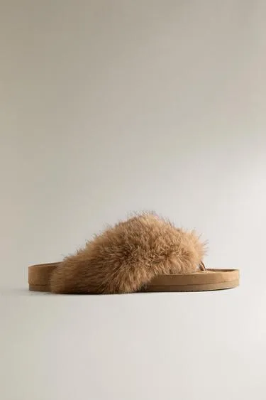 Сандалии-шлепанцы с искусственным мехом- Заказать в России