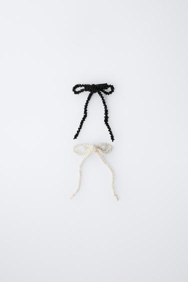 Zara Набор из двух заколок для волос с бантом и бусинами