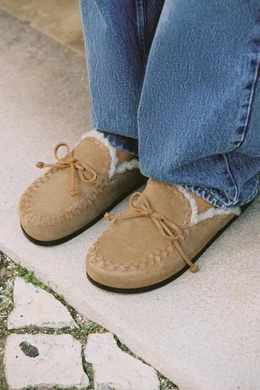 Кожаные сабо с искусственной овчиной- Заказать в России