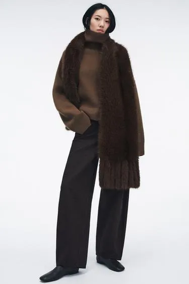 Длинный однотонный шарф из искусственного меха с бахромой- Заказать в России