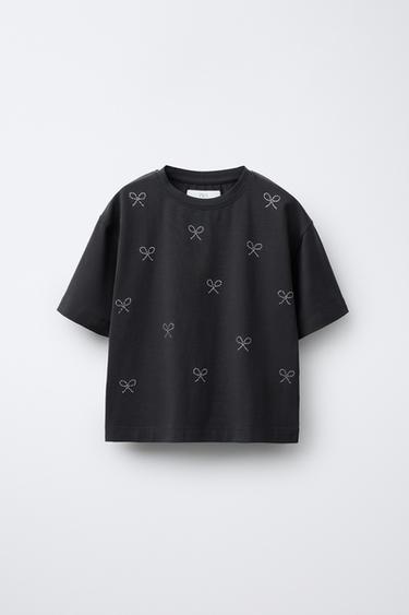 Zara Майка BOXY FIT со стразами и бантами