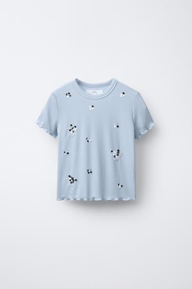 Zara Футболка в рубчик с пайетками