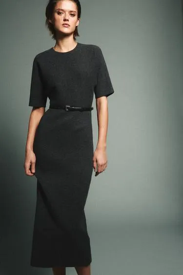 Платье миди с поясом- Заказать в России