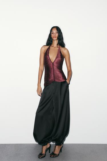 Zara Топ с горловиной халтер и бахромой