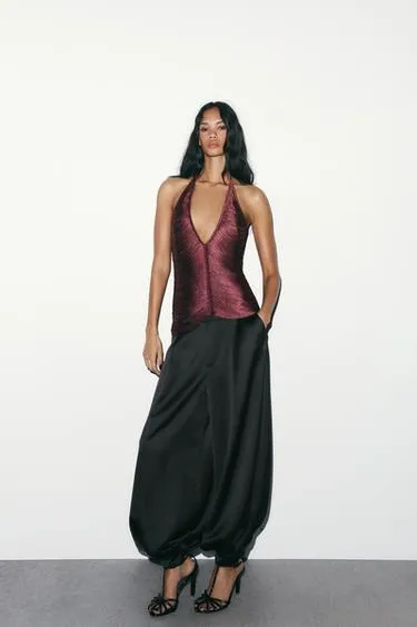 Топ с горловиной халтер и бахромой- Заказать в России