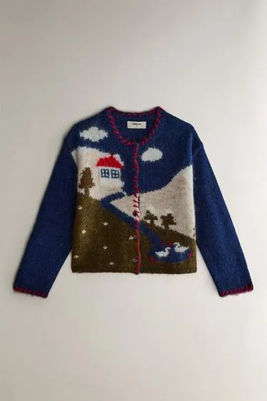 Детский кардиган с новогодним пейзажем