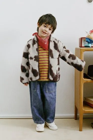 Куртка из искусственной овчины с коровьим принтом- Заказать в России