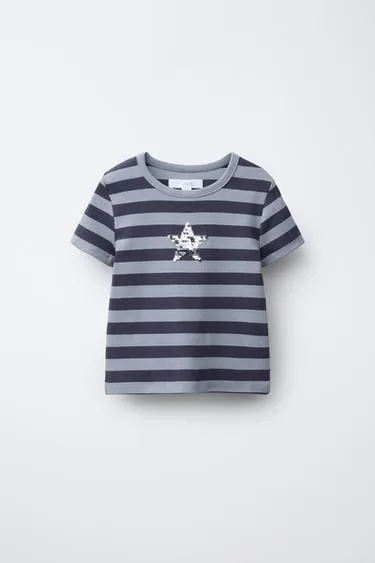 Футболка в полоску со звездой и пайетками- Заказать в России