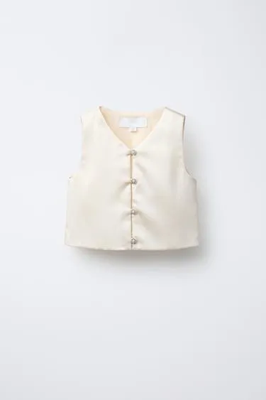 Атласный жилет с декоративными пуговицами