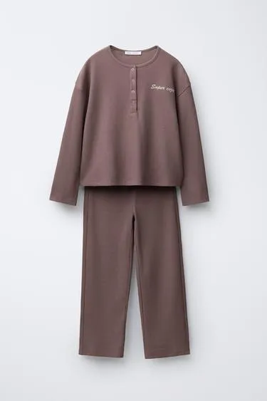 6-14 лет/пижама вафельная с вышитым текстом