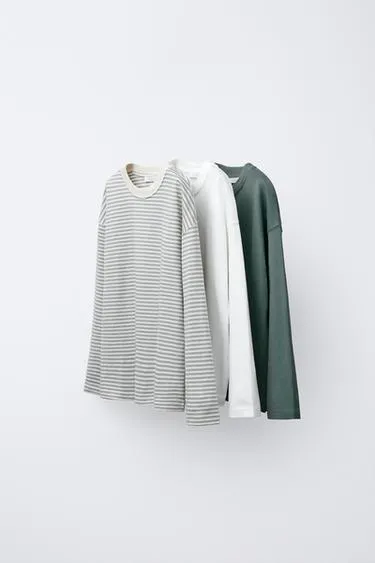 Набор из трех однотонных футболок в полоску- Заказать в России
