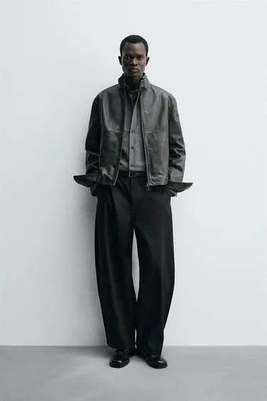Relaxed fit leather jacket