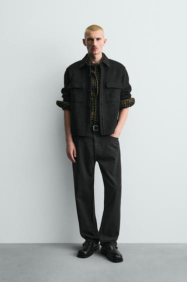 Zara Куртка-рубашка из рельефной ткани с шерстью