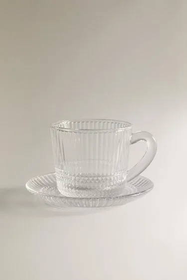Стеклянная чашка для кофе с блюдцем и выпуклым геометрическим дизайном- Заказать в России