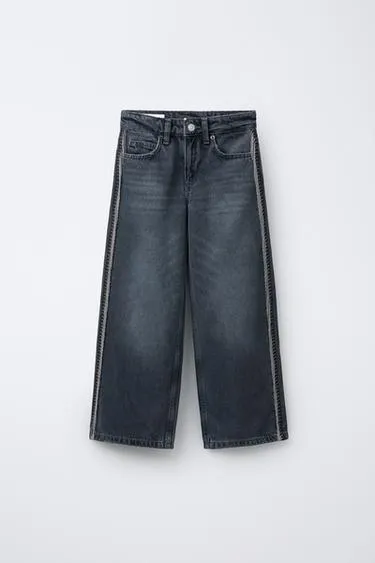 Джинсы WIDE LEG с блестящей бахромой- Заказать в России