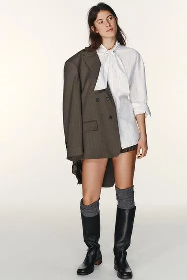 Рубашка из поплина в полоску с шарфом- Заказать в России