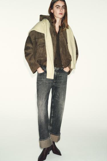 Zara Бомбер оверсайз из искусственной замши с капюшоном