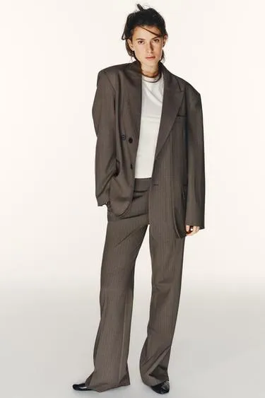 Блейзер OVERSIZE в полоску из двойной ткани- Заказать в России