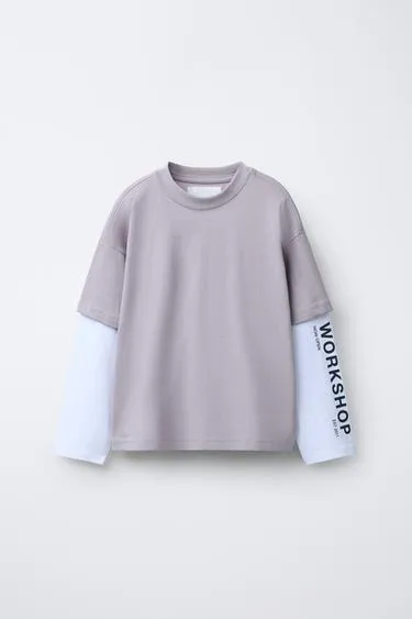 Лонгслив с двойными рукавами и надписью- Заказать в России