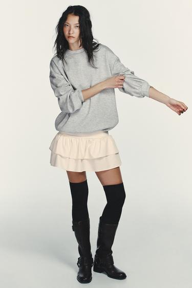 Zara Короткое комбинированное платье с воланами