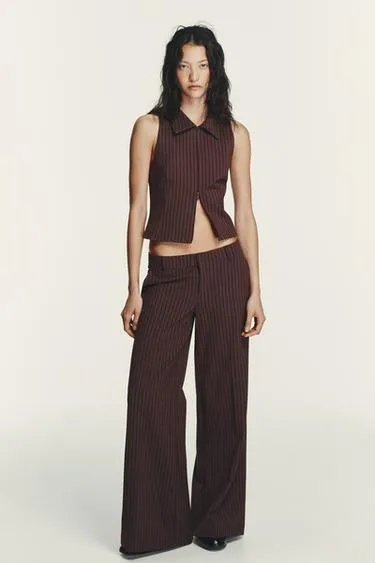 Расклешенные брюки в полоску с низкой посадкой