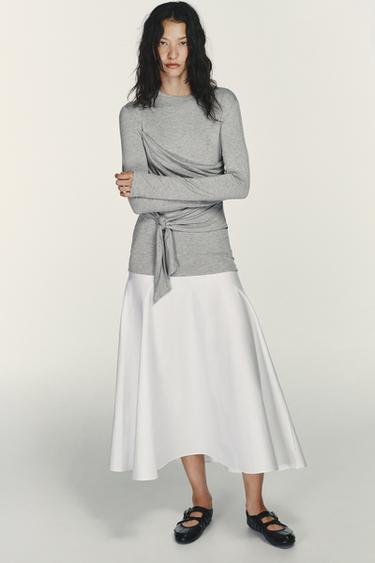 Zara Комбинированное платье миди с завязками