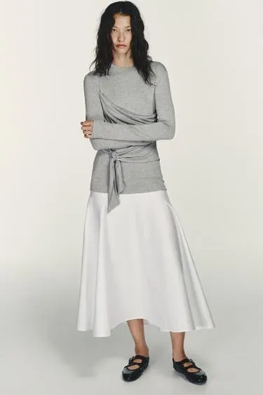 Комбинированное платье миди с завязками- Заказать в России