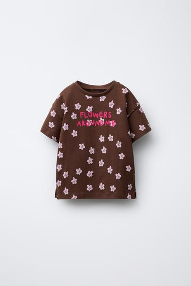 Zara Футболка с надписью и принтом