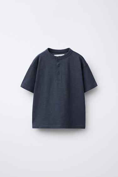 Zara Однотонная футболка с воротником на пуговицах купить с доставкой.