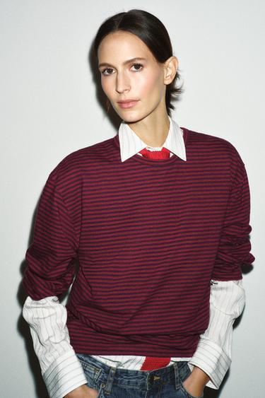 Zara Футболка в полоску из хлопка и льна