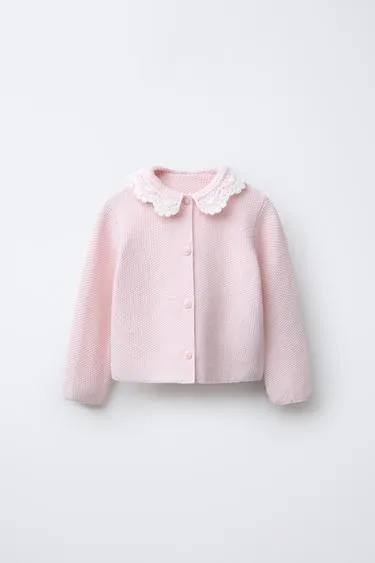 Кардиган с воротником из кружева кроше