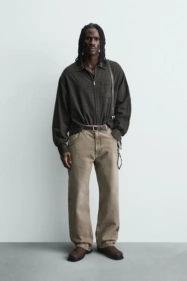 Рубашка в клетку из хлопка и льна