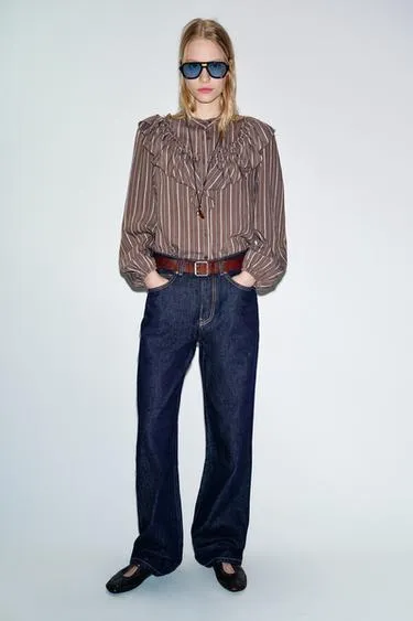 Рубашка в полоску с воланами- Заказать в России